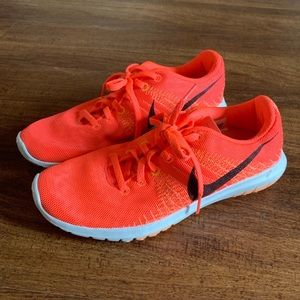 Nike fury/flex neon orangey-pink running shoes